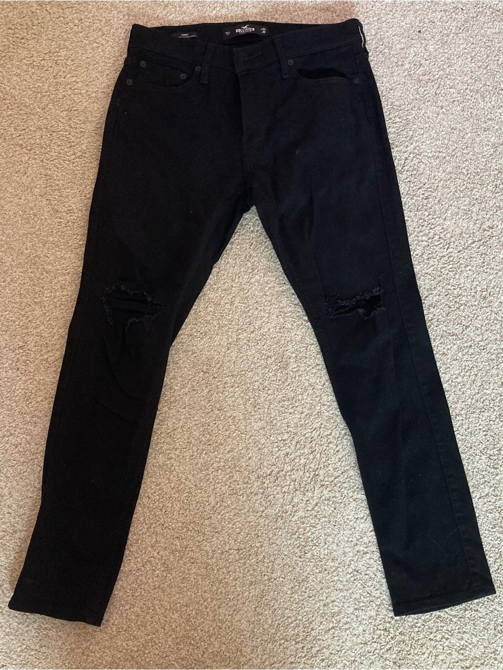 Hollister Advanced Stretch Black Skinny Jeans with Knee Rips